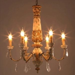 Wooden Iron Vintage Crystal Chandelier
