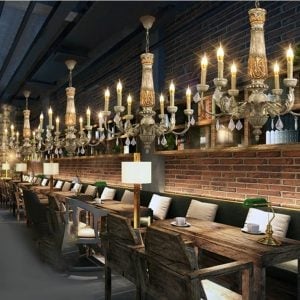 Wooden Iron Vintage Crystal Chandelier