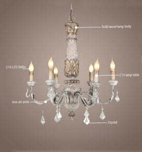 Wooden Iron Vintage Crystal Chandelier