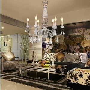 Wooden Iron Vintage Crystal Chandelier